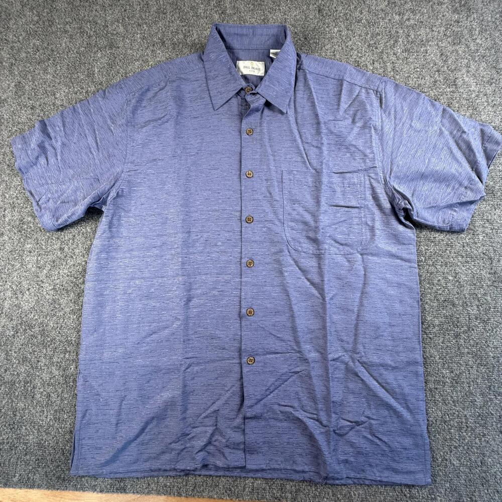Bill Blass Men's Short‎ Sleeve Silk Shirt Blue Large #1547